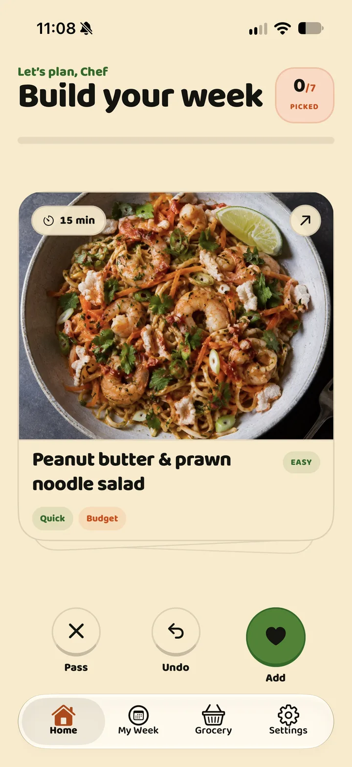 Yumsy Build your week screen with a 15-minute peanut butter and prawn noodle salad